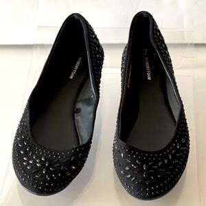 Time and Tru Women Black Rhinestone Crystal Glitter Studded Flats Slip-On Shoe 7